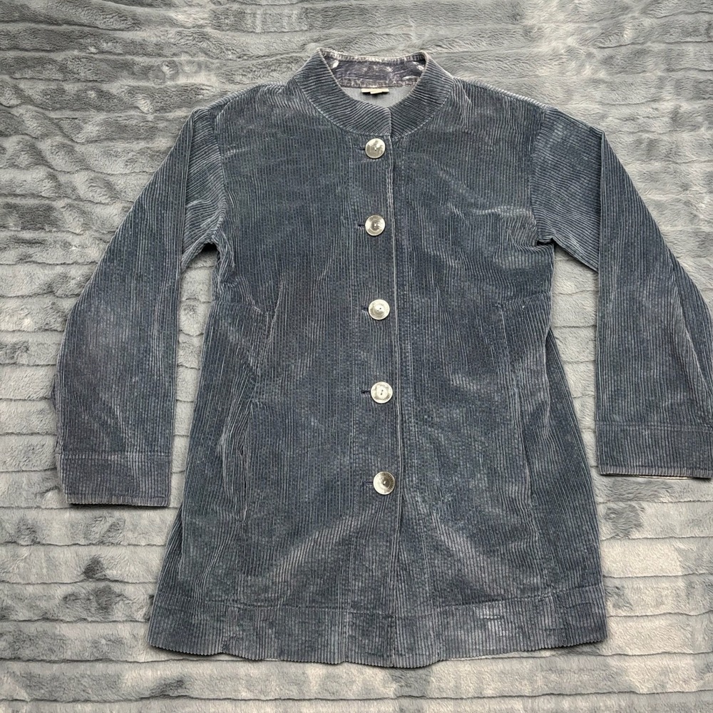 J. Jill Blue Gray Corduroy Button Front Jacket Mock Neck Cotton Small 9046